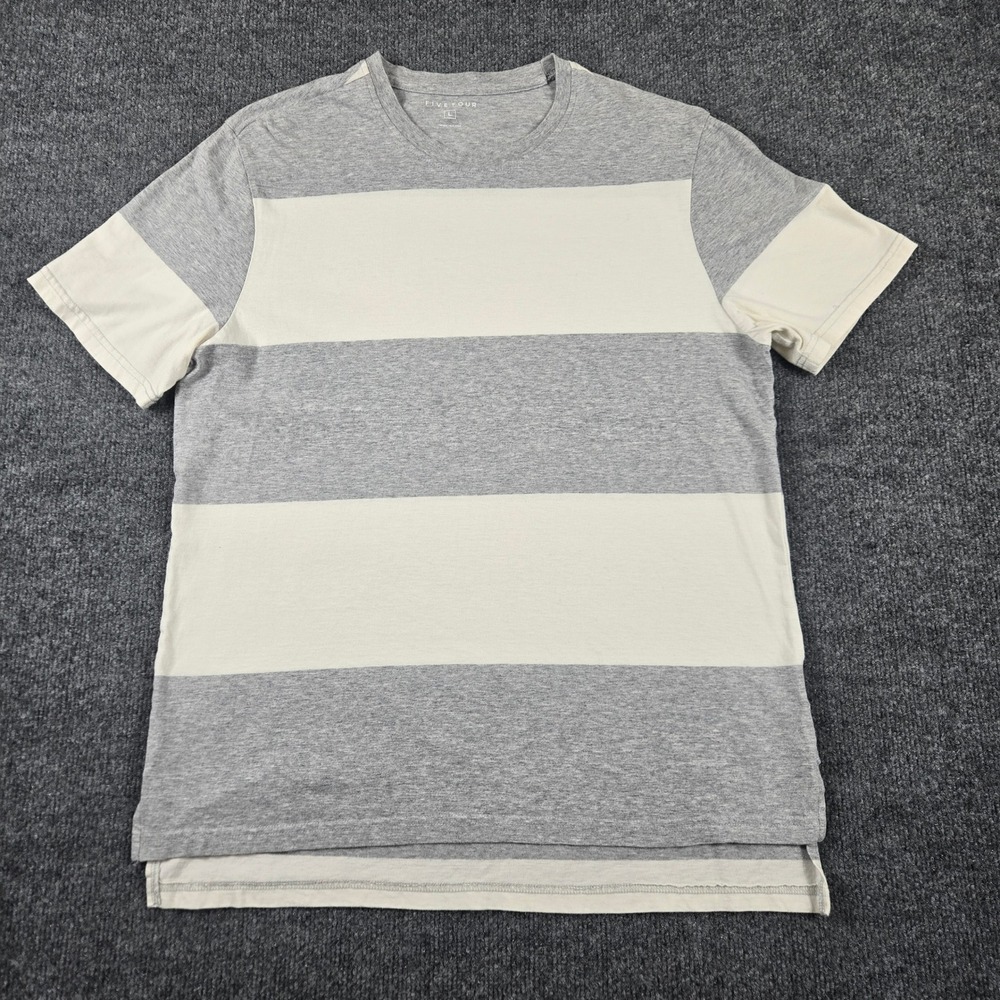 Five Four T-Shirt Mens Large Gray Striped Short Sleeve Crew Neck Split